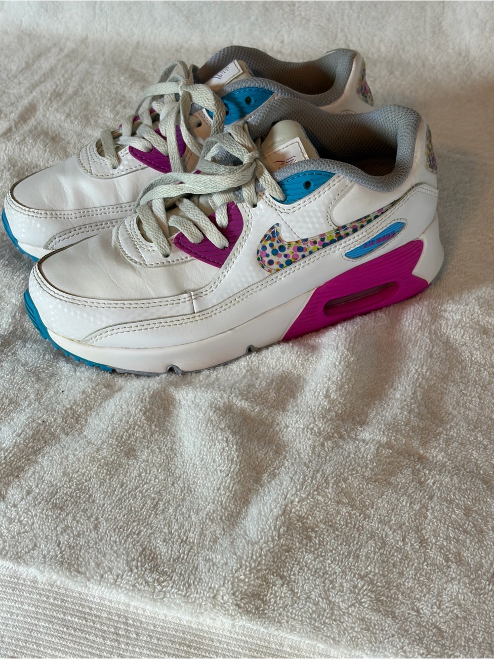 Nike Kids White Sneakers with Pink & Blue Accents